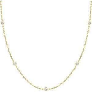 Women's 14K Gold Plated Station Necklace Simulated Diamond Layering Necklace